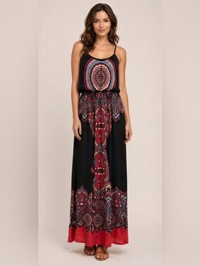 bailey blue Black Maxi Dress with Red & Blue Paisley Panel